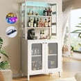 thumbnail image 1 of iSunirm Tall Wine Bar Cabinet with LED Light and Power Strip, 67'' Standing Liquor Cabinet with Door & Glass Holder, Coffee Bar Cabinet, Bakers Rack Cabinet, for Living Room, Kitchen, White, 1 of 9