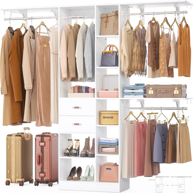 iSunirm Upgraded Closet System with 13 Shelves, 96 Inch Closet