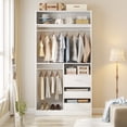 thumbnail image 1 of iSunirm Walk-in Closet System with 3 Wooden Drawers, 36" Standing Wardrobe Closet with 2 Hanging Rods and Shelves, Wardrobe Closet for Bedroom, Living Room, 36"L x 80"H x 16"W, White, 1 of 9