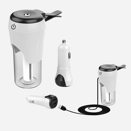 iSunnao USB Air Humidifier for Car - Portable Mini Ultrasonic Cool Mist - 3.1A Dual USB Car Chargers Fast (White)
