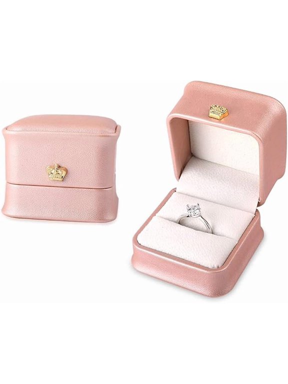 iSuperb Set of 2 Pink Ring Box Proposal Ring Boxes Couple Engagement Jewelry Gift Box Case PU Leather Ring Earrings Jewelry Display for Wedding (Pink ring box)