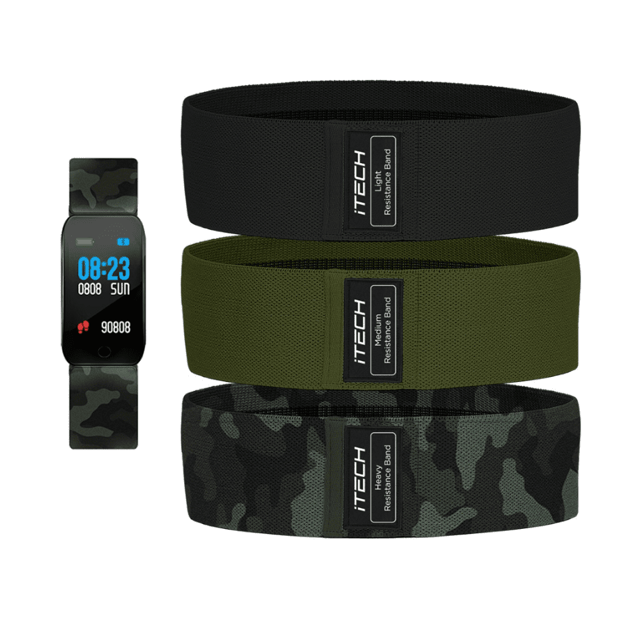 iTECH Active Green Camo Fitness Tracker Bundle with Black, Olive, Green