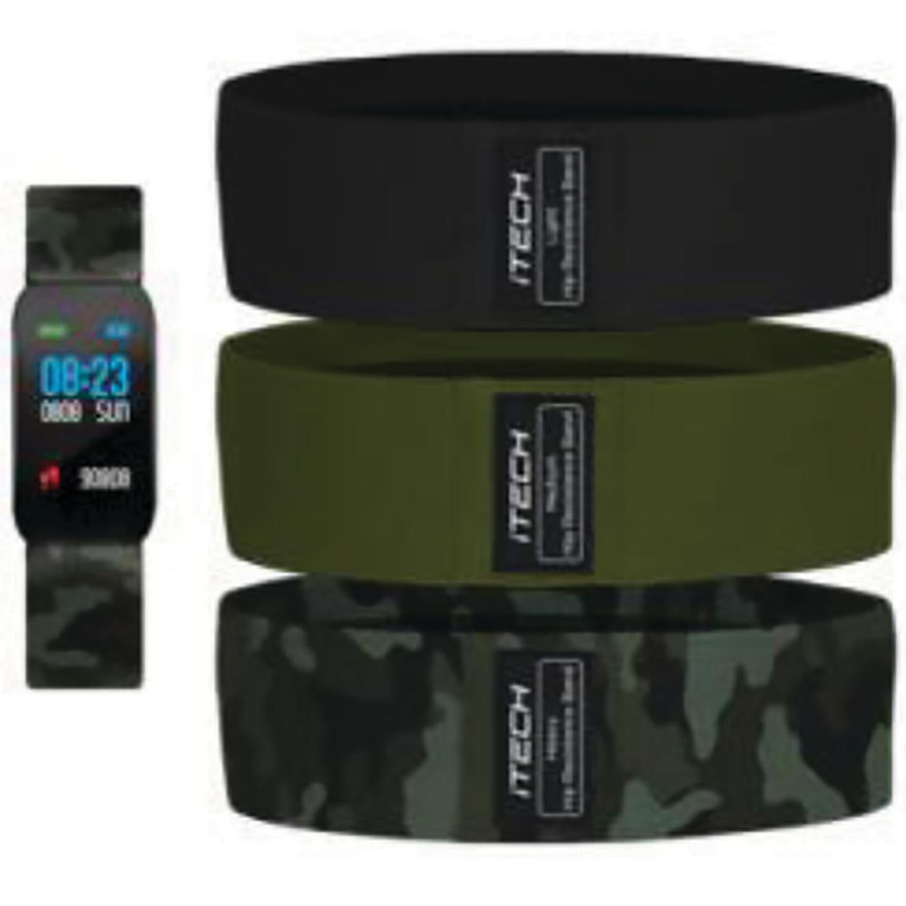 iTECH Active Unisex Adult Green Camo Fitness Tracker with Black, Olive