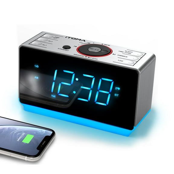 iTOMA Alarm Clock Radio with Bluetooth Speaker, FM Radio, Dual Alarm with Snooze, Large LED Display, Dimmer Control, USB Charging Output and Night Light CKS708