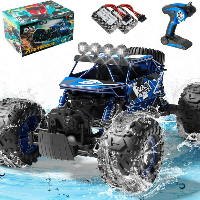 iTOYiFUN RC Cars 1 10 Big Amphibious Remote Control Monster truck IPX6 Waterproof 20 Km h with LED Lights 2.4GHz ll Terrain Offroad Truck with 2