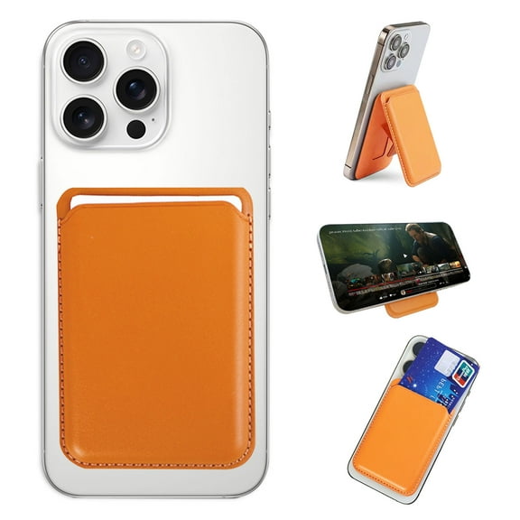iTech 2 in 1 Magnetic Card Holder & Phone Stand-6 Card Capacity, PU Leather, Slim & Portable Design, MagSafe Compatible