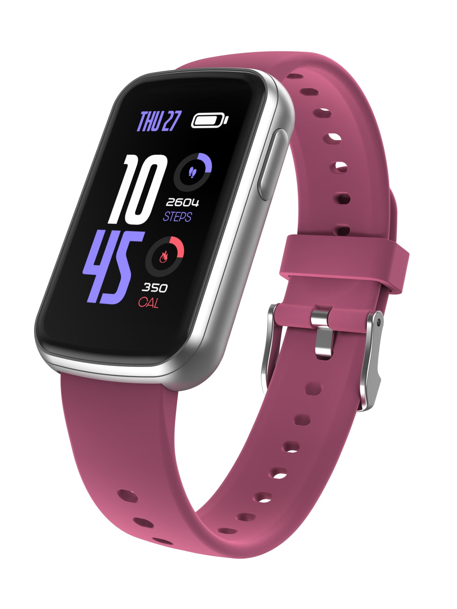 iTech Active 4 Unisex Adult Smartwatch Fitness Tracker, Merlot, Silicone Strap