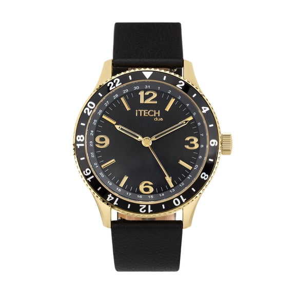 iTech Duo Hybrid Smart Watch with Black Strap & Gold Case Anadigi WristWatch