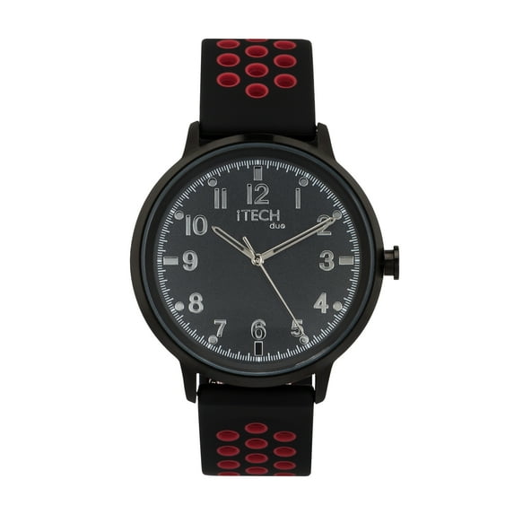 iTech Duo Perforated Silicone Strap Hybrid Smart Watch, Color: Black/Red/Black
