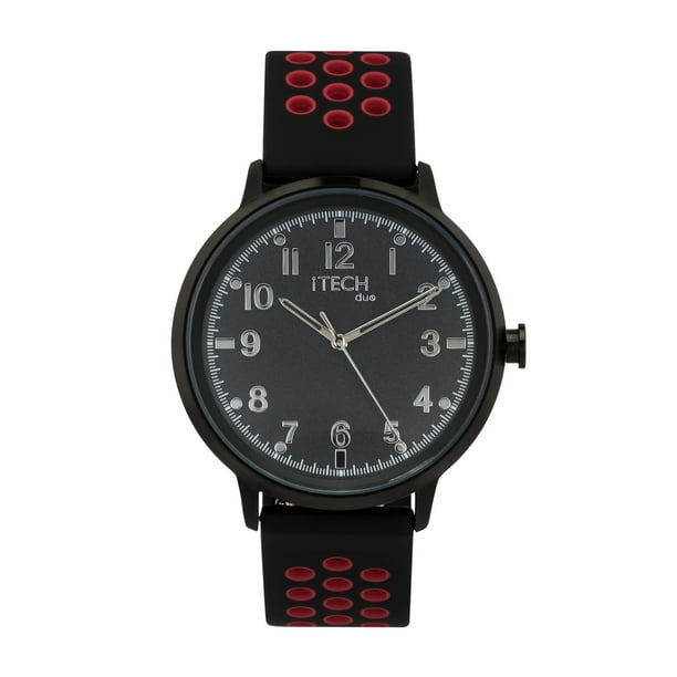 iTech Duo Perforated Silicone Strap Hybrid Smart Watch Color Black Red Black Walmart Business Supplies