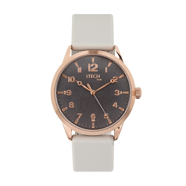 iTech Duo Silicone Strap Hybrid Smart Watch Color Grey Rose Gold