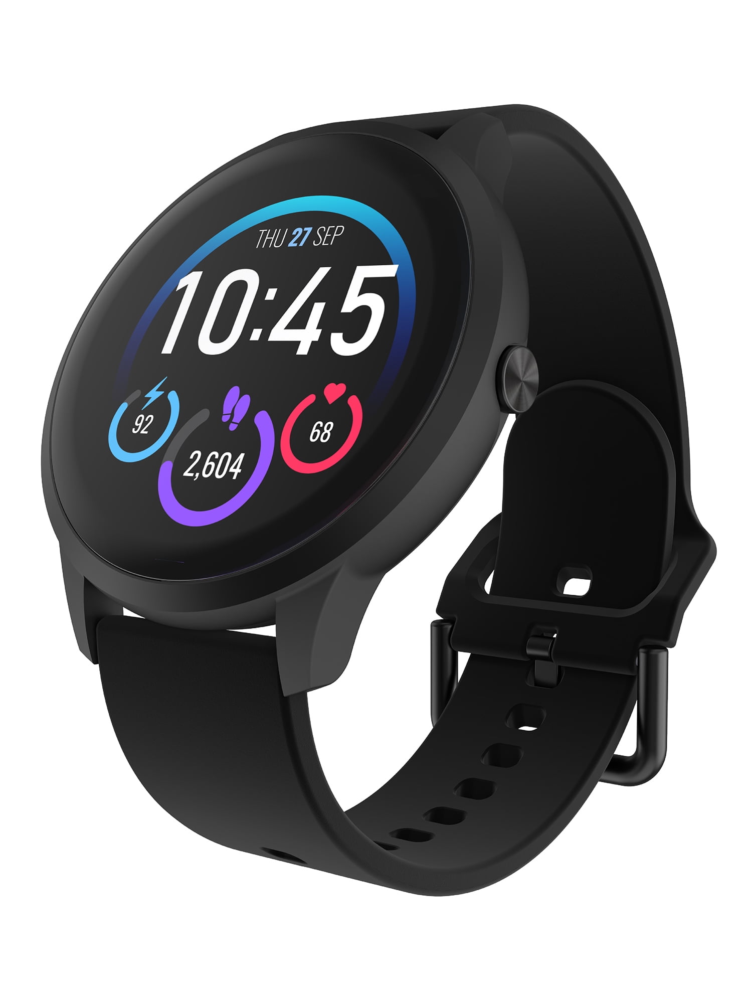 iTech Elite 3 Unisex Adult Round Smart Watch, Black, Silicone Strap