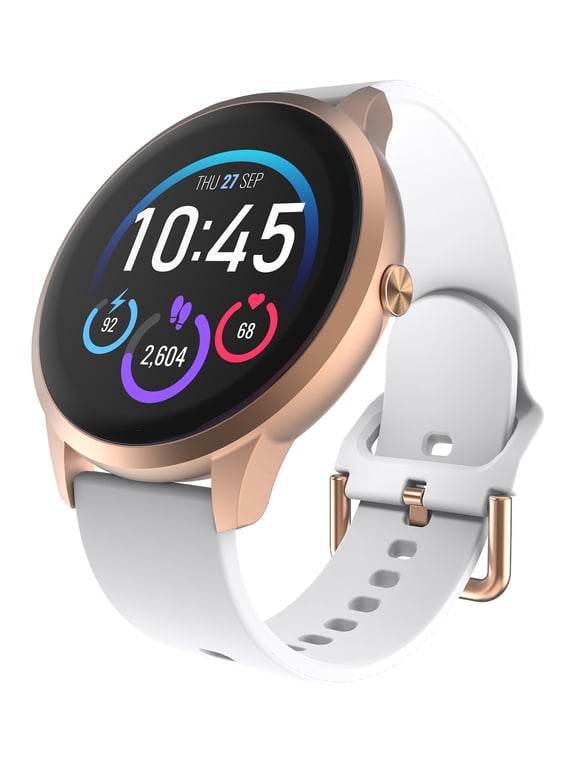 Elite 3 Unisex Adult Round Smart Watch, White, Silicone Strap