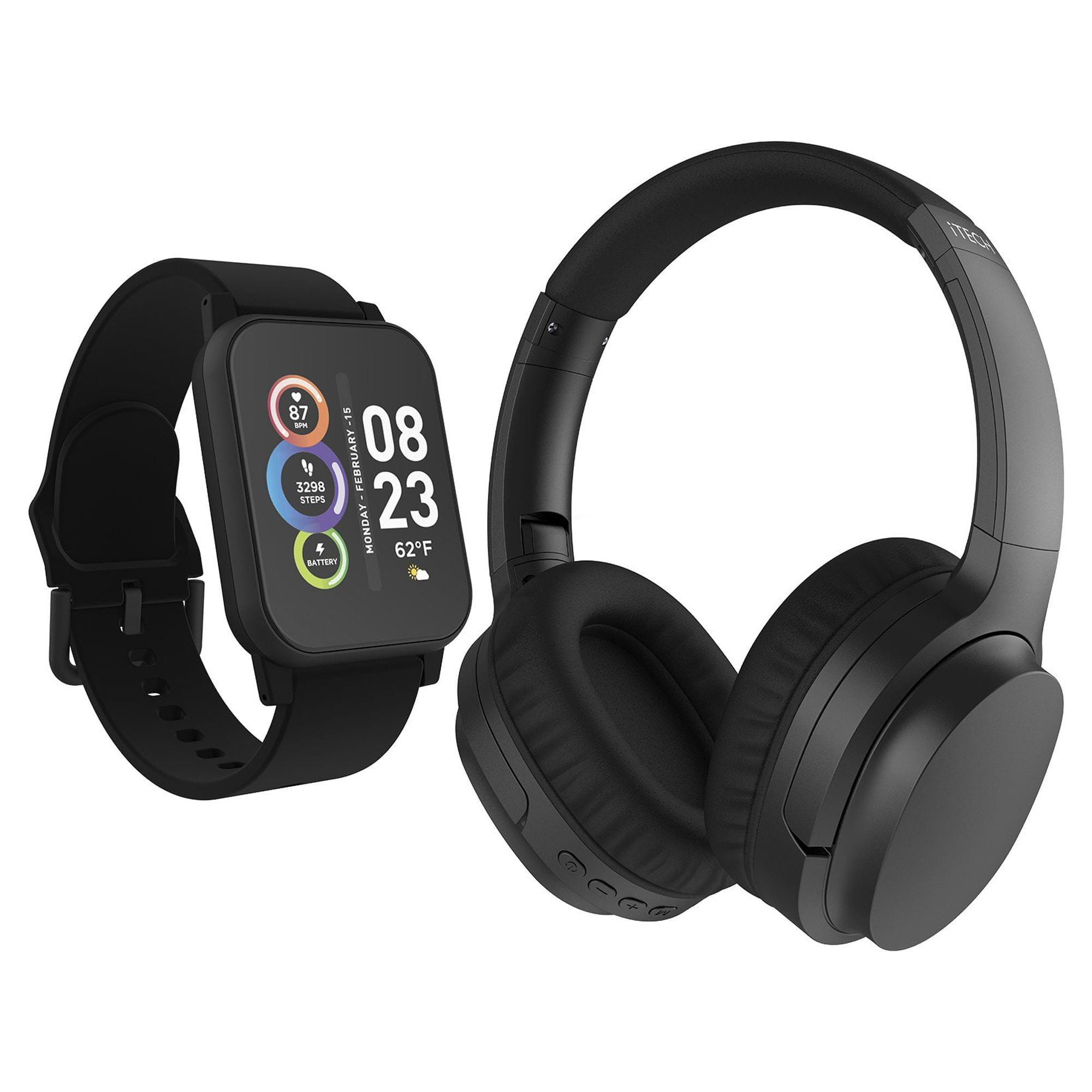 iTech Fusion 2 Unisex Black Smart Watch with Wireless Headphone  900348B-40-G02 