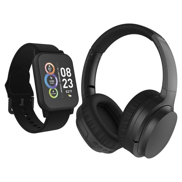 iTech Fusion 2 Unisex Black Smart Watch with Wireless Headphone 900348B