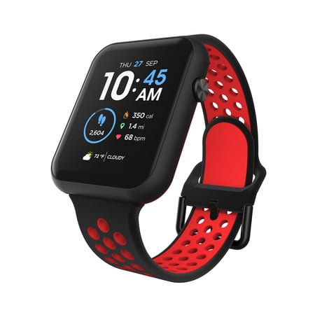 iTech Fusion 3 Unisex Adult Rectangular Smart Watch, Black/Red, Perforated Strap
