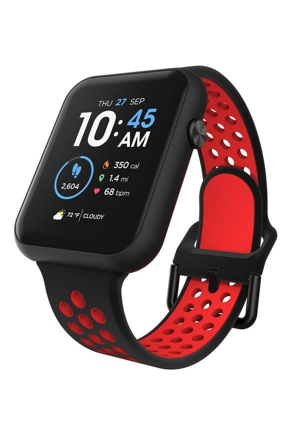 Fusion 3 Unisex Adult Rectangular Smart Watch, Black/Red, Perforated Strap