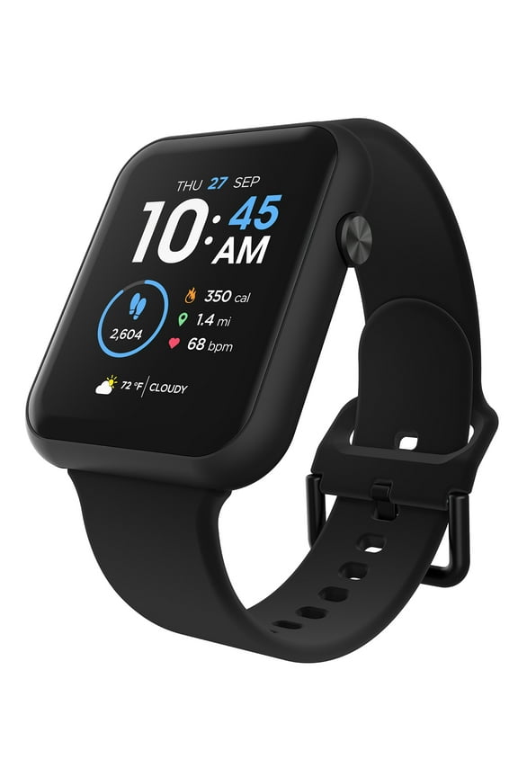 Fusion 3 Unisex Adult Rectangular Smart Watch, Black, Silicone Strap