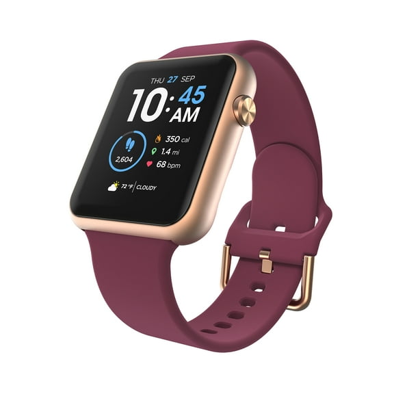 iTech Fusion 3 Unisex Adult Rectangular Smart Watch, Burgundy, Silicone Strap
