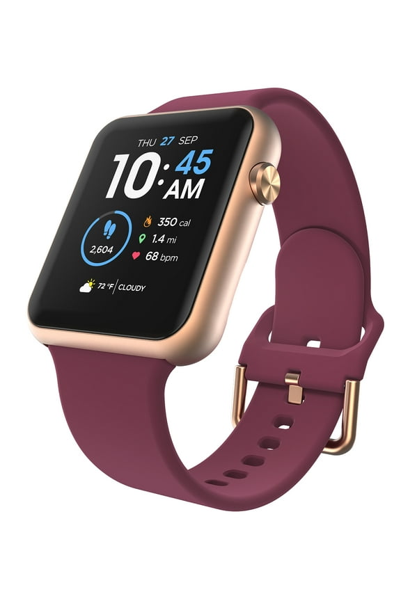 Fusion 3 Unisex Adult Rectangular Smart Watch, Burgundy, Silicone Strap