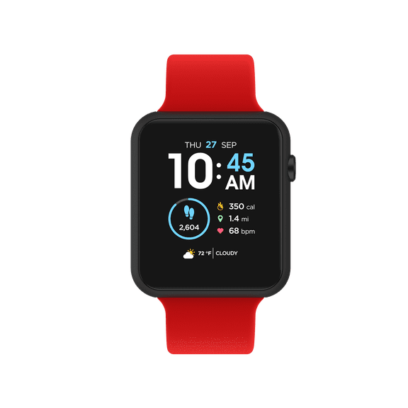 iTech Fusion 3 Unisex Adult Rectangular Smart Watch, Solid Red, Silicone Strap