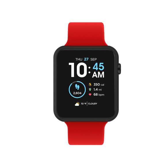 Fusion 3 Unisex Adult Rectangular Smart Watch, Solid Red, Silicone Strap