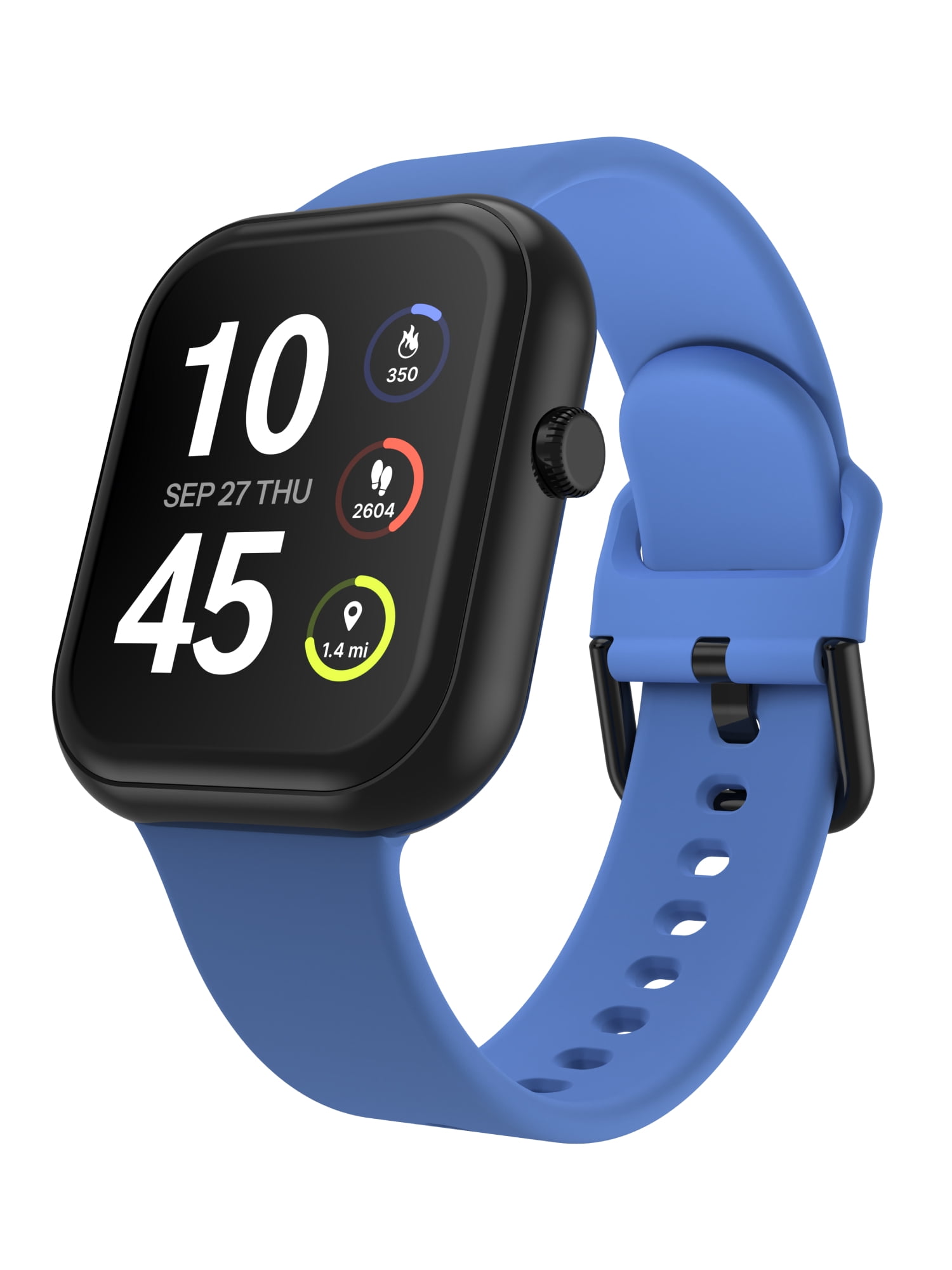 iTech Fusion 4 Unisex Adult Rectangular Smart Watch, Black, Blue Silicone Strap