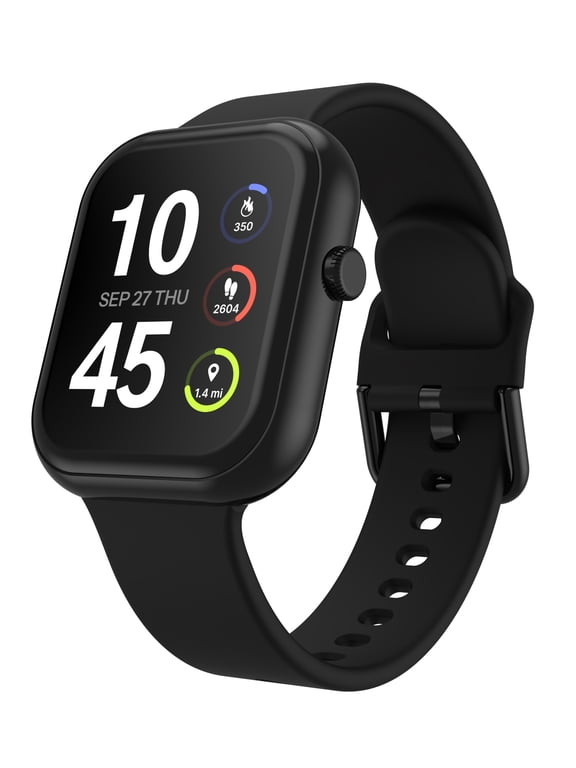 Fusion 4 Unisex Adult Rectangular Smart Watch, Black, Silicone Strap