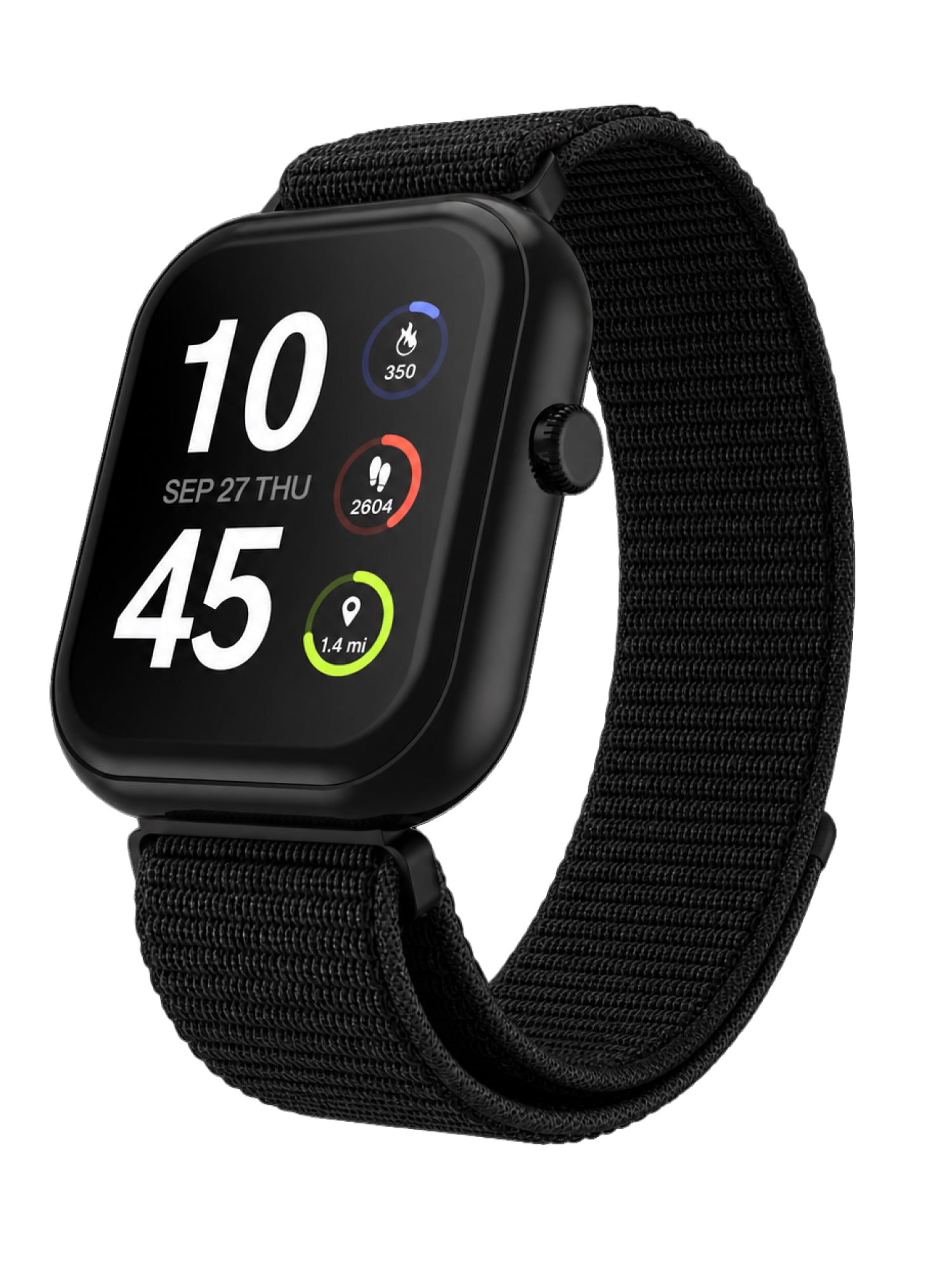 iTech Fusion 4 Unisex Adult Rectangular Smart Watch, Black, Sport Nylon Strap