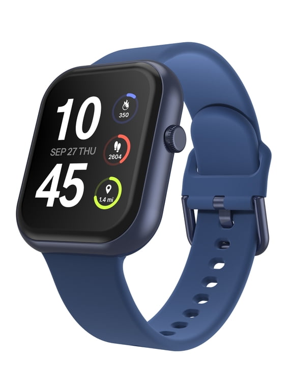 Fusion 4 Unisex Adult Rectangular Smart Watch, Navy, Silicone Strap