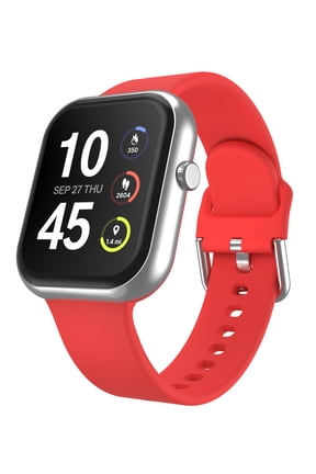 Fusion 4 Unisex Adult Rectangular Smart Watch, Silver, Red Silicone Strap