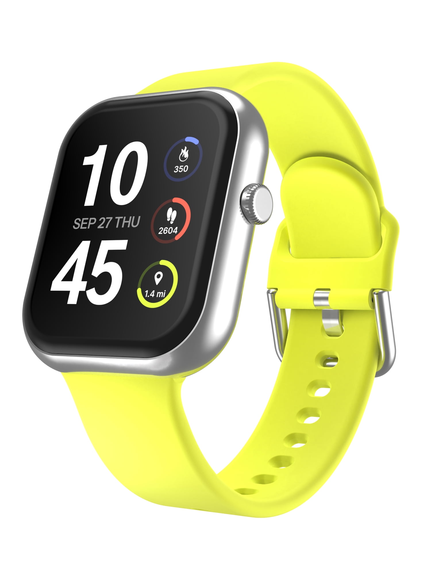 iTech Fusion 4 Unisex Adult Rectangular Smart Watch, Silver, Yellow Silicone Strap