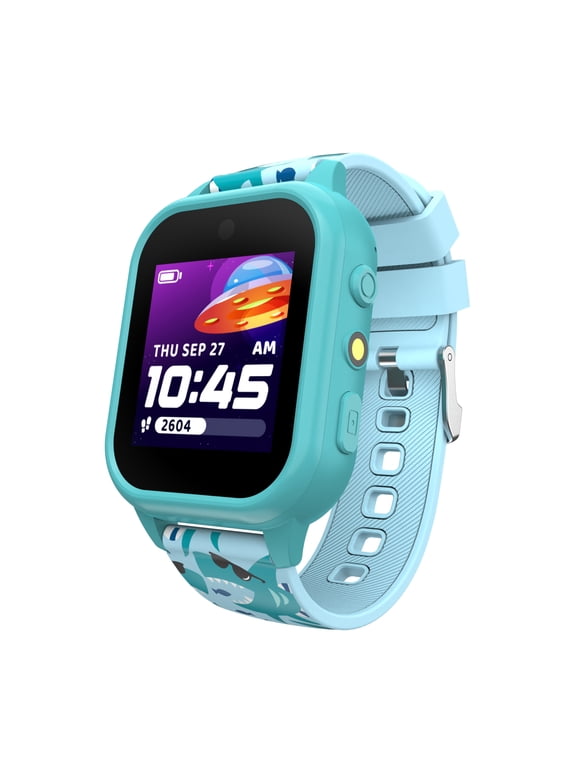 iTech Jr. 4 Kids Boys' Smartwatch with Camera, Audiobooks, and Games – Blue Case with Blue Pattern Strap