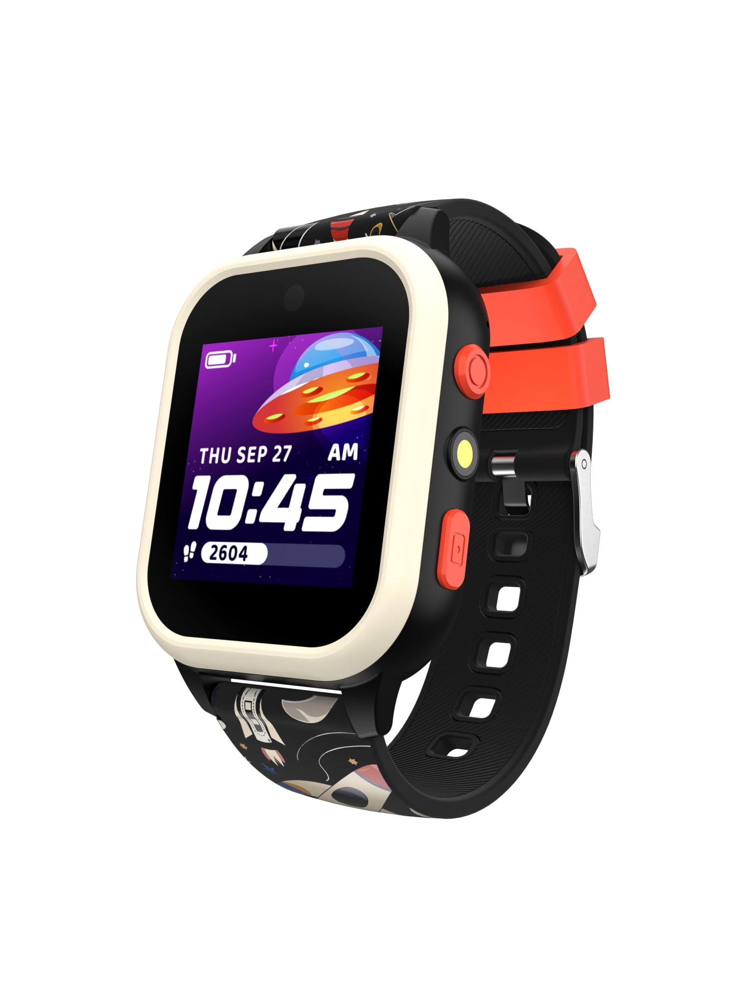 iTech Jr. 4 Kids Boys' Smartwatch with Camera, Audiobooks, and Games – Gray Case with Black Space Pattern Strap
