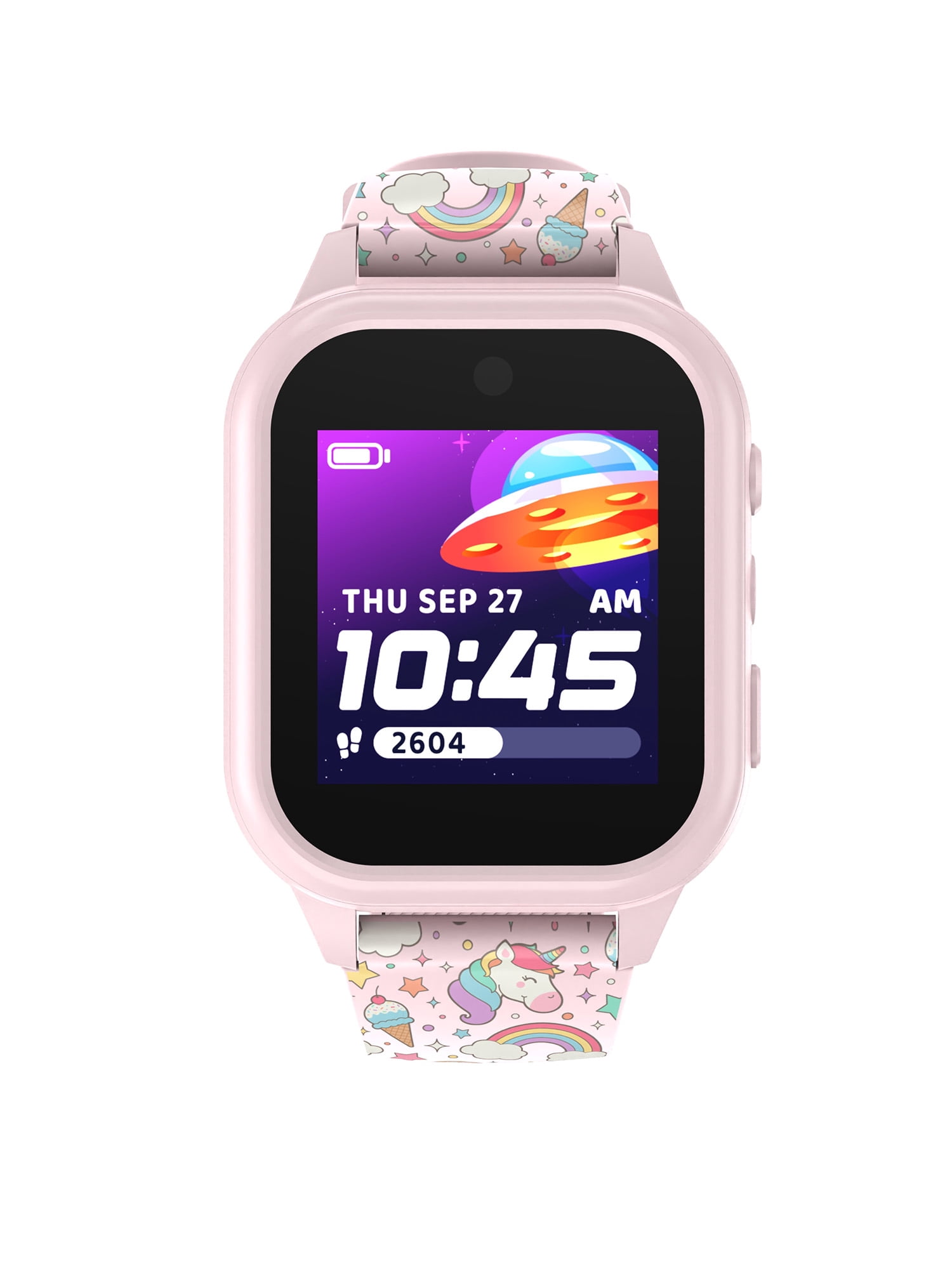 iTech Jr. 4 Kids Girls' Smartwatch with Camera, Audiobooks, and Games – Blush Case with Blush Ice Cream, Unicorn, and Rainbow Caricature Strap