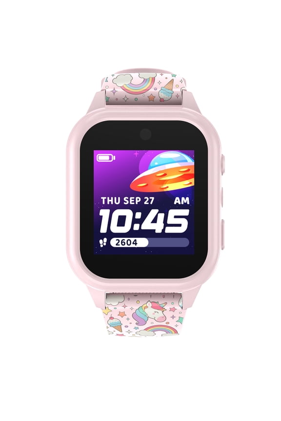 iTech Jr. 4 Kids Girls' Smartwatch with Camera, Audiobooks, and Games – Blush Case with Blush Ice Cream, Unicorn, and Rainbow Caricature Strap