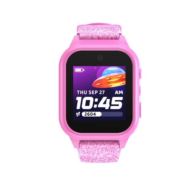 iTech Jr. 4 Kids Girls' Smartwatch with Camera, Audiobooks, and Games – Pink Case with Pink Glitter Strap