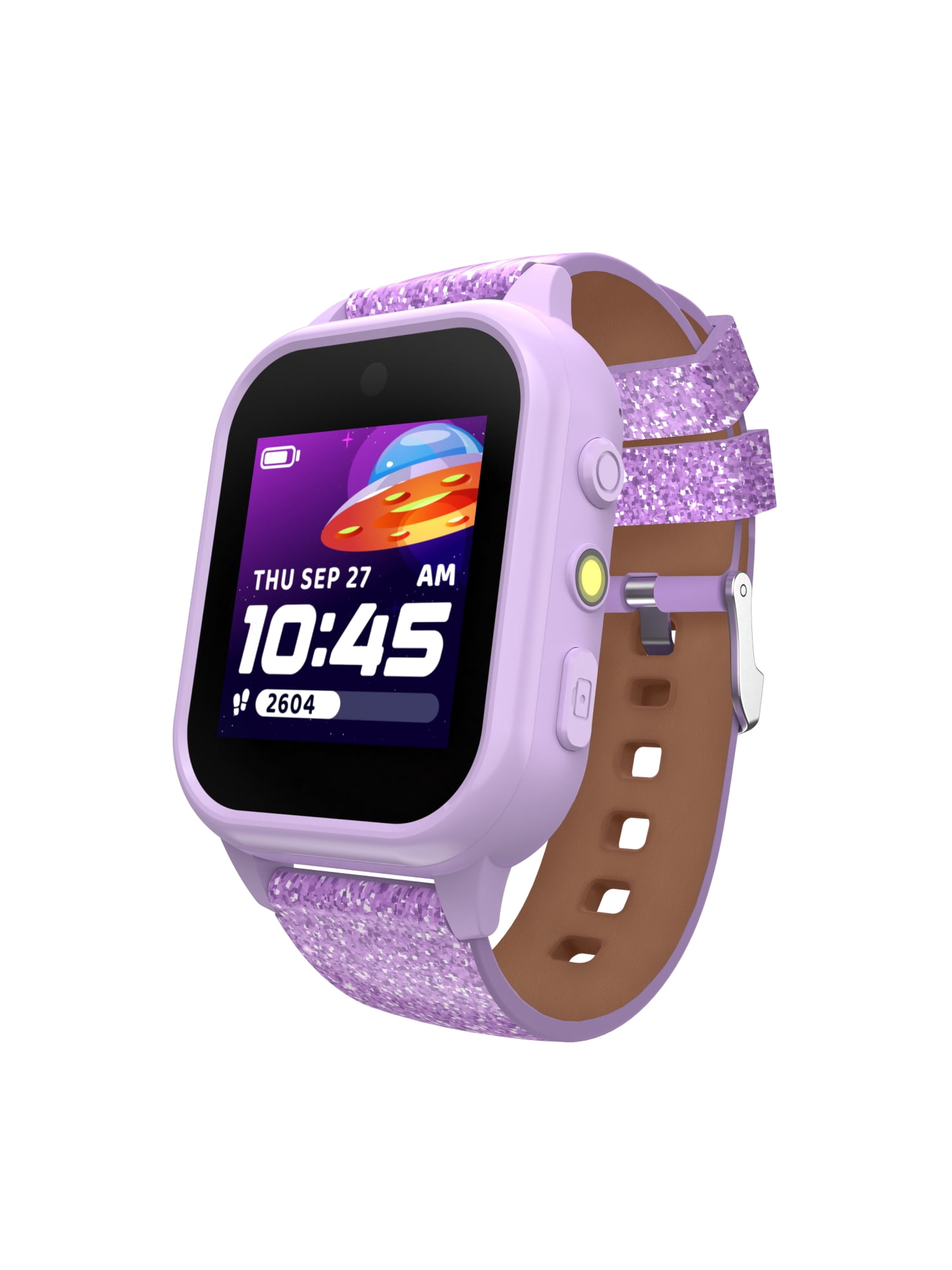 iTech Jr. 4 Kids Girls' Smartwatch with Camera, Audiobooks, and Games – Purple Case with Pink Glitter Strap