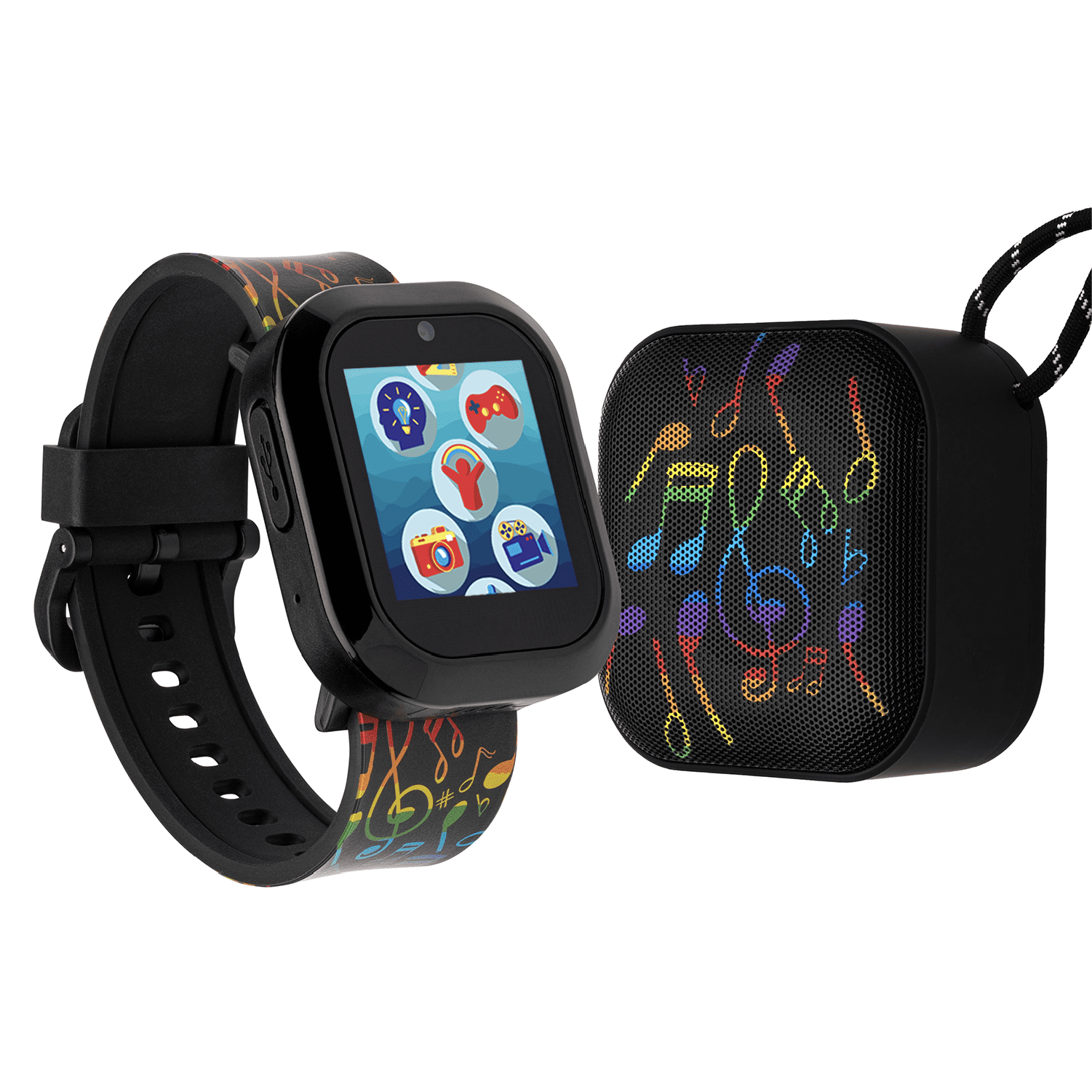 iTech Jr Kids Boys Musical Notes Silicone Strap Smartwatch and LED  Bluetooth Speaker