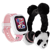 ITECH JUNIOR iTech Jr Kids Girls Fuzzy Black White Panda Smartwatch with On Ear Bluetooth Headphones