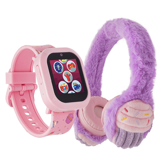 iTech Jr Kids Girls Fuzzy Purple Cup Cake Silicone Smartwatch with On ...