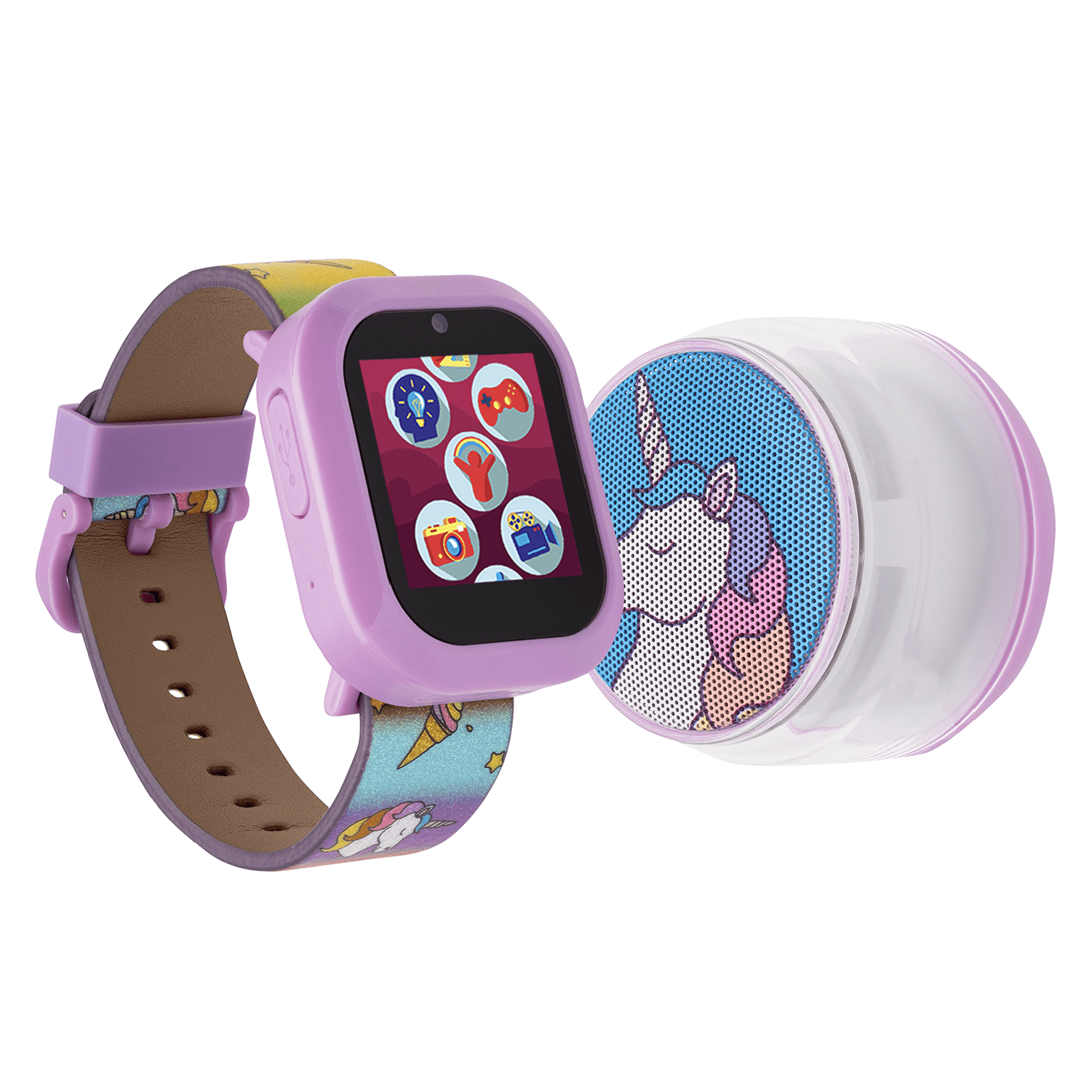iTech Jr Kids Girls Unicorn Silicone Strap Smartwatch and Glow In The Dark  Bluetooth Speaker