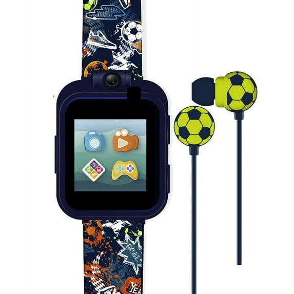 iTech Junior Children's Boys Earbuds & Smartwatch Set - Blue Sports Print 900149M-40-003