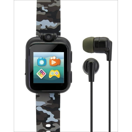 iTech Junior Children's Boys Smartwatch & Earbuds Set, Black/Grey Camouflage