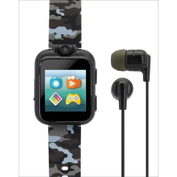 iTech Junior Children's Boys Smartwatch & Earbuds Set, Black/Grey Camouflage