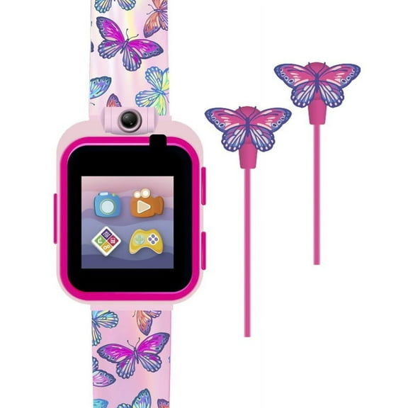 iTech Junior Children's Girls Earbuds & Smartwatch Set - Pink Butterfly Print 900142M-40-PIN