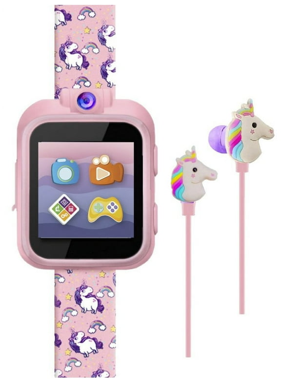 iTech Junior Children's Girls Earbuds & Smartwatch Set - Pink Unicorn Print 900228M-40-PNP