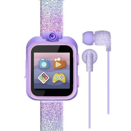 iTech Junior Children's Girls Earbuds & Smartwatch Set - Purple Ombre Glitter
