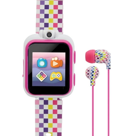 iTech Junior Children's Girls Earbuds & Smartwatch Set - Rainbow Checker 900155M-40-FUS
