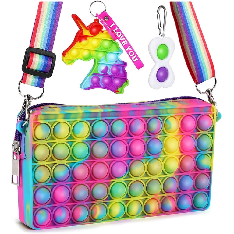 Yaju Pop Unicorn Fidget Purse Bag Toy For Girls, Push Bubble Pop Popit Purse For Kids Small Popper Handbag Fidgets For Girls Sensory Stress Relief